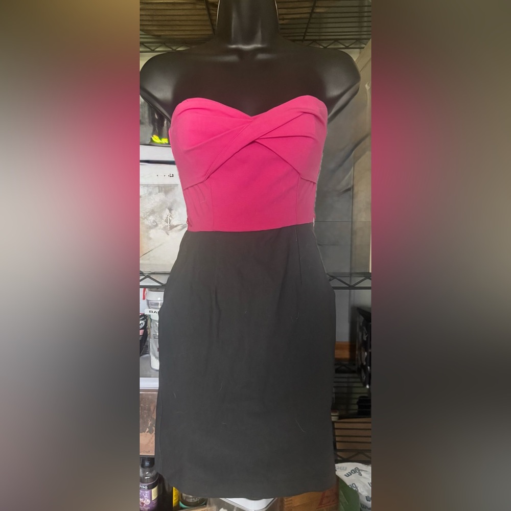 Teeze Me Pink and Black Strapless Sheath Dress Sweetheart Neckline